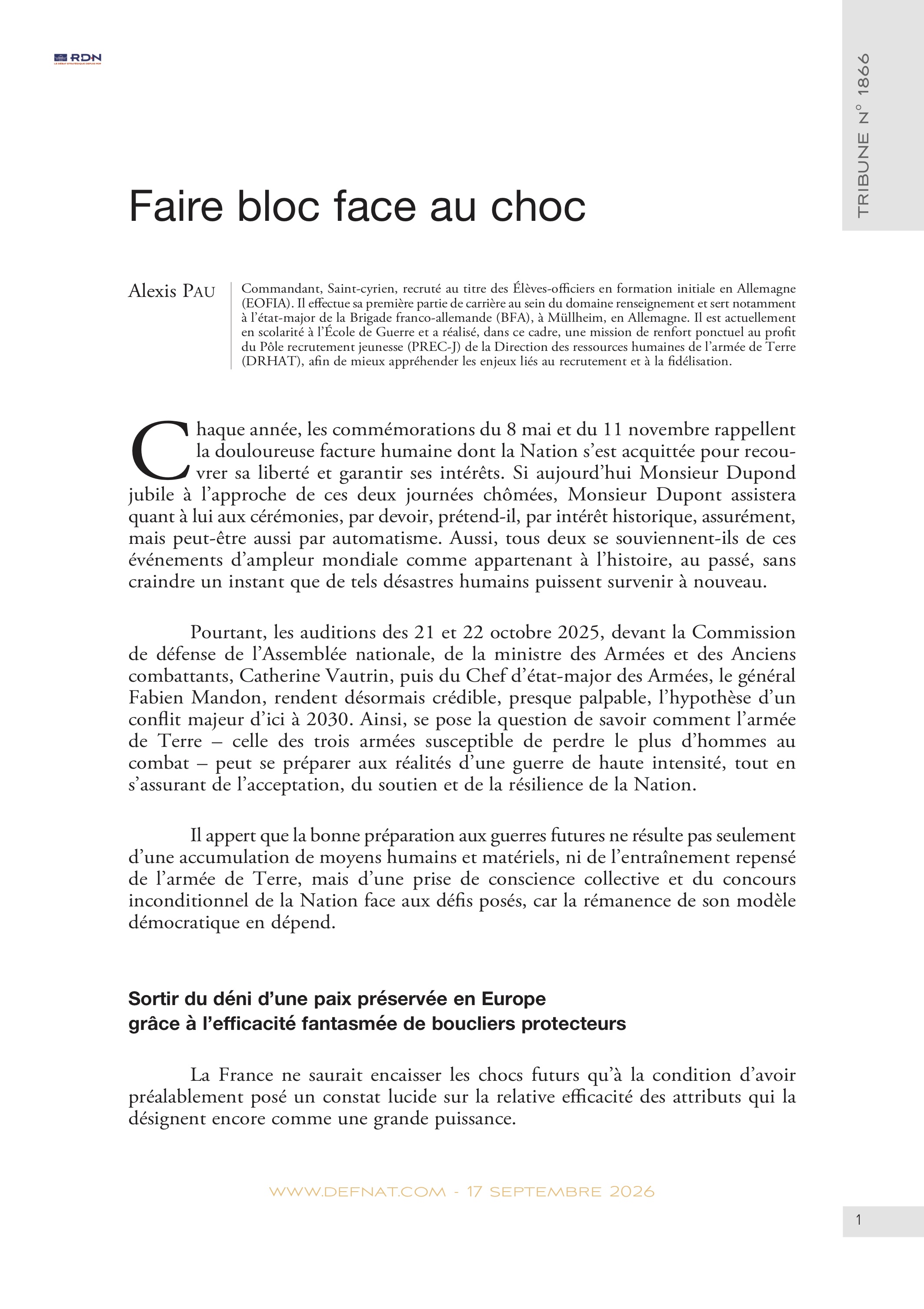 Faire bloc face au choc (T 1866)
